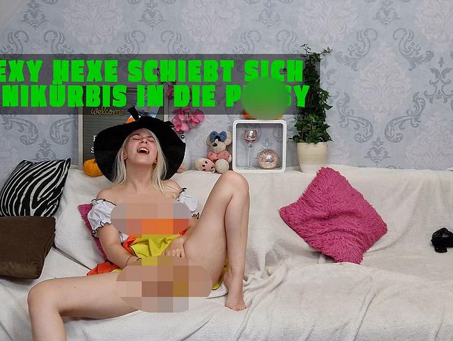 s*xy Hexe schiebt sich Minikürbis in die Pu**y